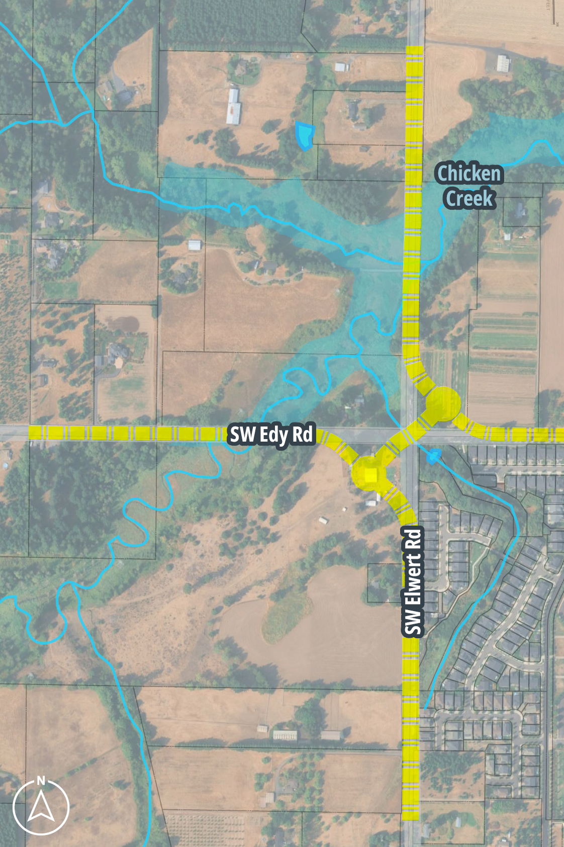Map of alternative 3 for realignment of elwert and edy roads
