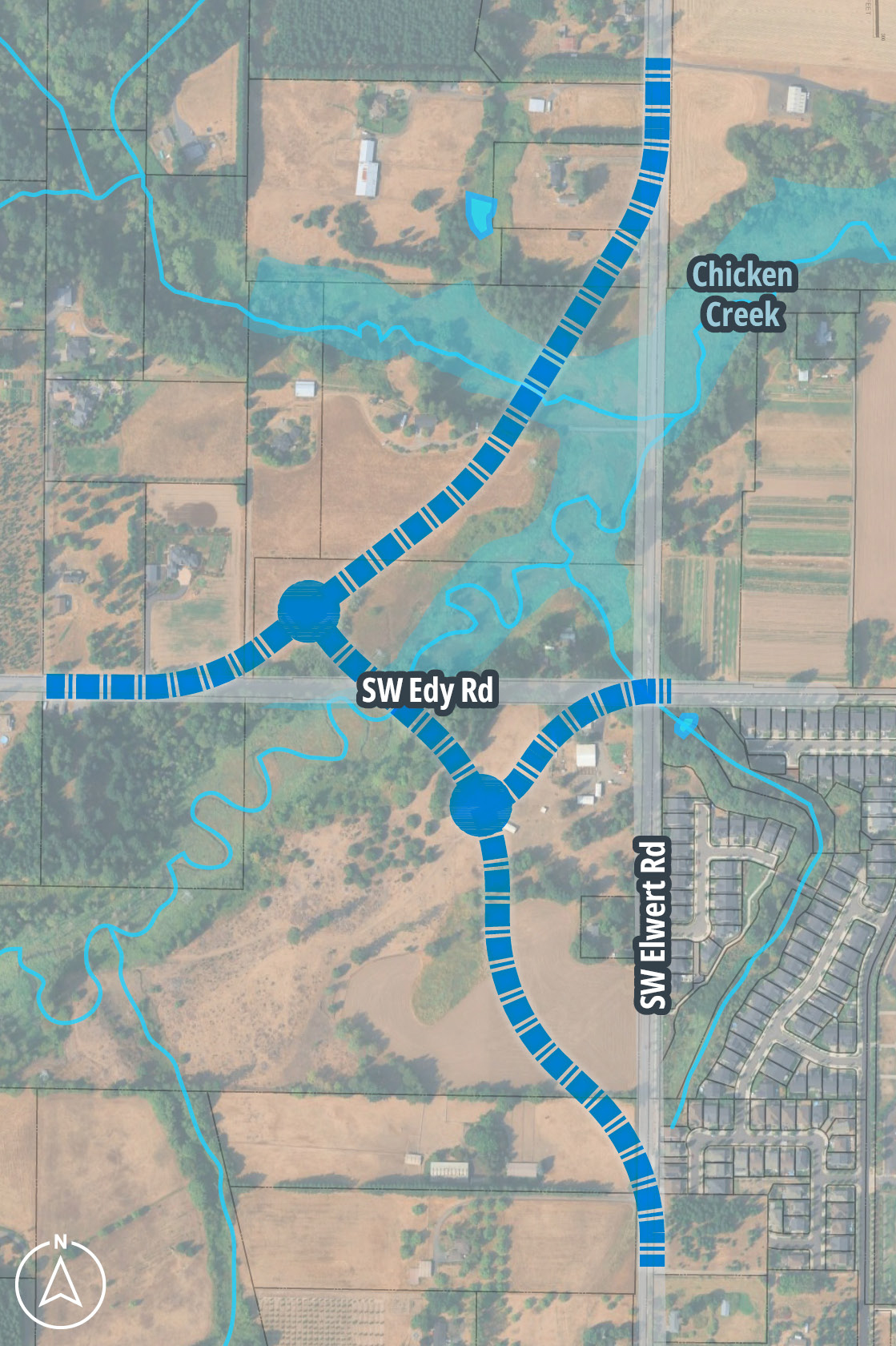 Map of Alternative 1 for alignment of Elwert and Edy roads